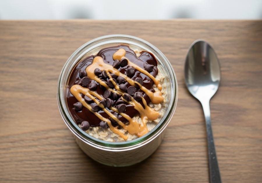 Overnight oats met pindakaas en chocolade